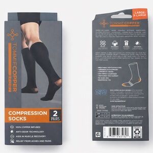 Tommie Copper Black Compression Socks for Men package of 2